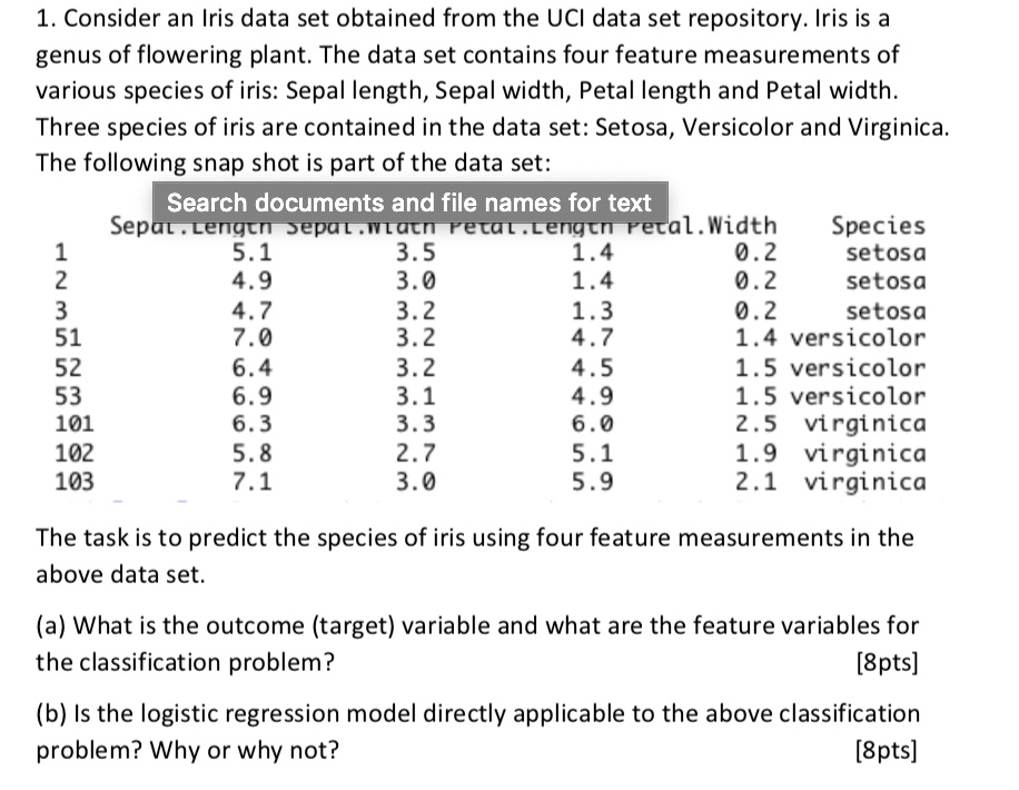 SOLVEDConsider an Iris data set obtained from the UCI data set
