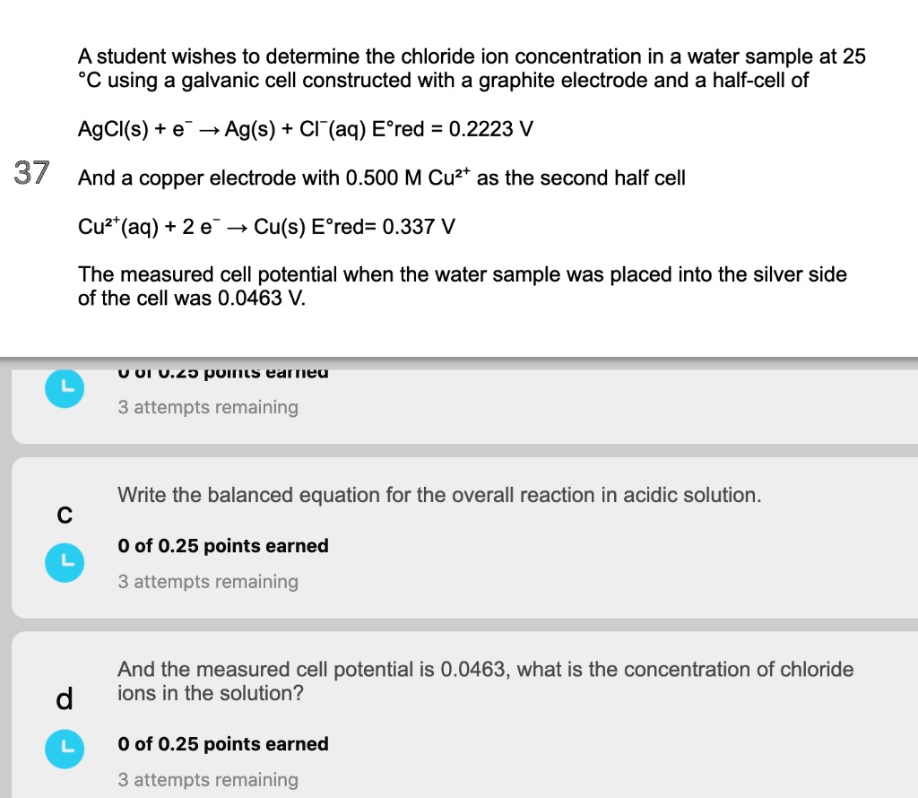 SOLVED A student wishes to determine the chloride ion concentration in