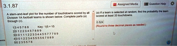 Stem-and-leaf plot for the number of touchdowns scored by all Division ...