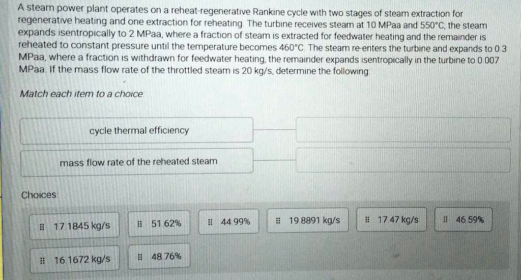 A steam power plant operates on a reheat-regenerative Rankine cycle ...