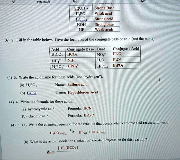 SOLVED Acid SrOH) Strong Base HPOA Weak Acid HClO Strong Acid KOH Strong Base HF Weak Acid