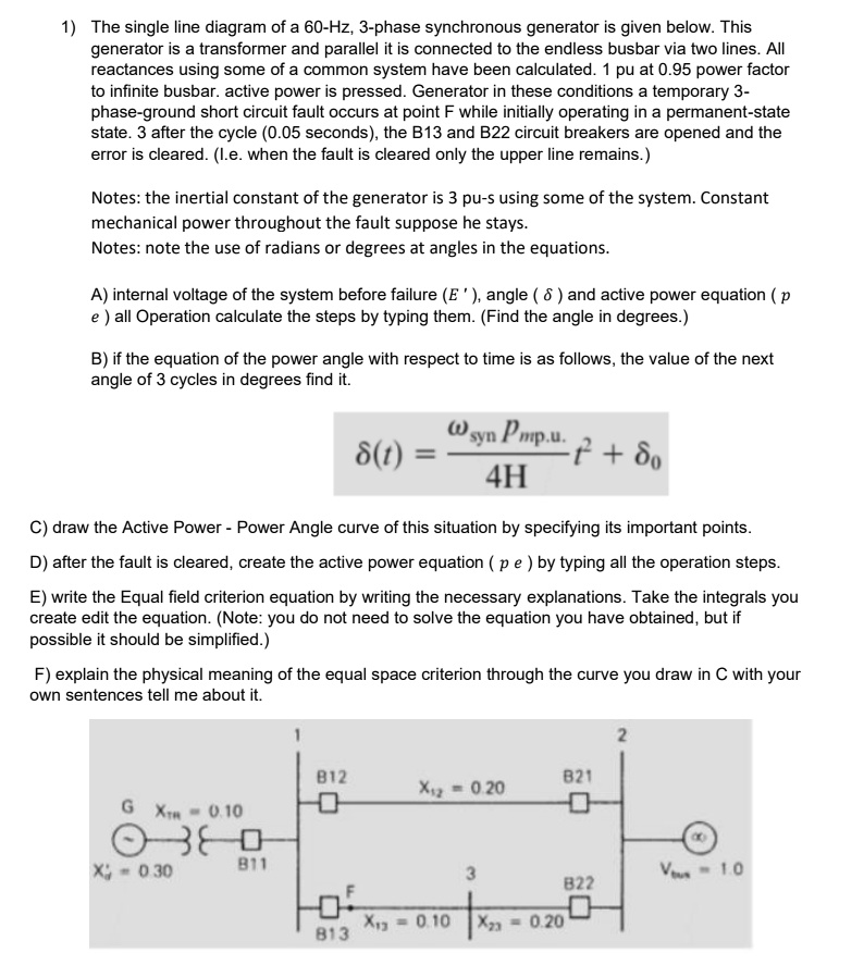 the single line diagram of a 60 hz 3 phase synchronous generator is ...