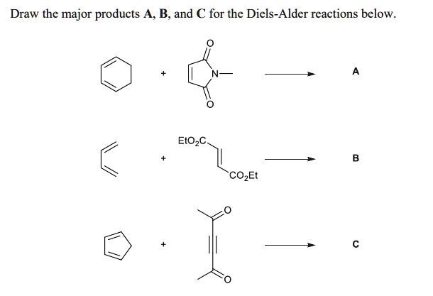 Solved Draw The Major Products A B And C For The Diels Alder Reactions 2960