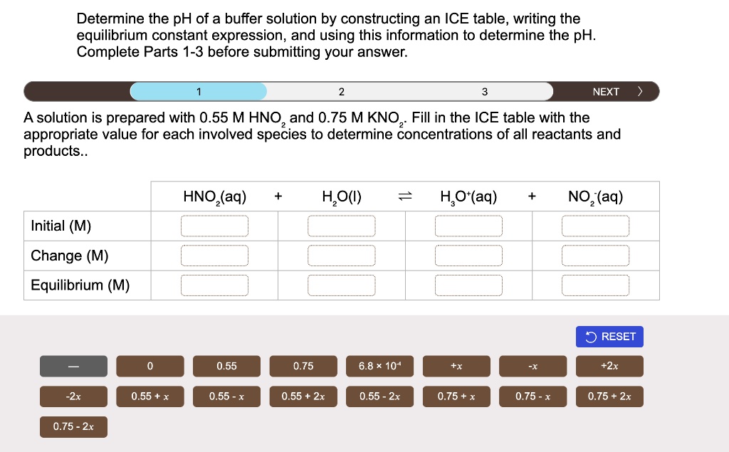 SOLVED Determine the pH of a buffer solution by constructing an ICE