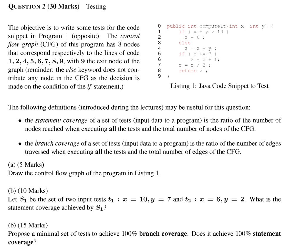 QUESTION 2 (30 Marks) Testing The objective is to write some tests for ...