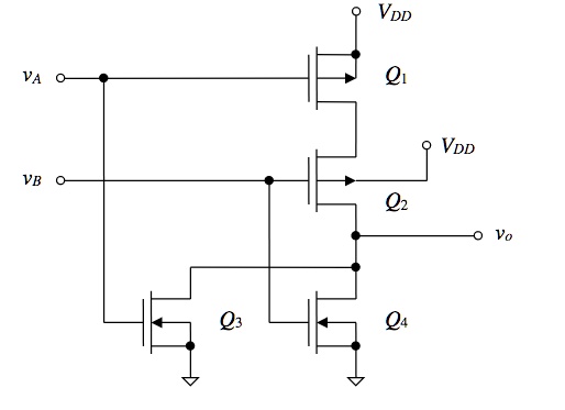 SOLVED: The following circuit is an implementation of a NOR gate with ...