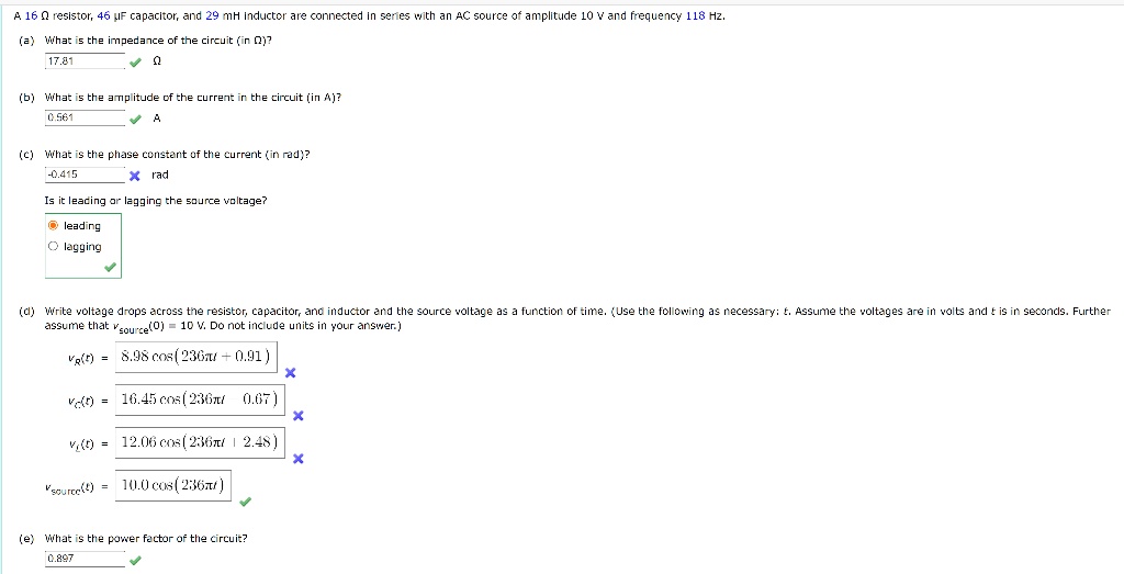 SOLVED: (a) What Is The Impedance Of The Circuit (in Î©)? 17.81 Î© (b ...