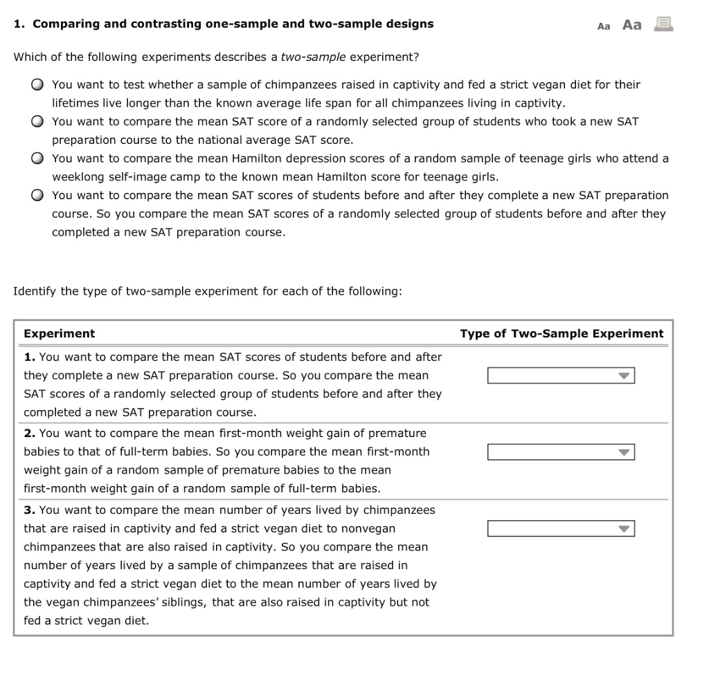 SOLVED: Text: Comparing and contrasting one-sample and two-sample