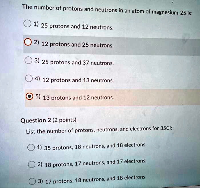 number of neutrons in magnesium 25