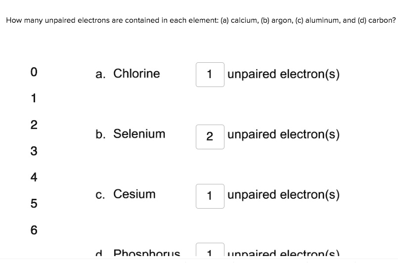 SOLVED How many unpaired lectrons are contained in cach element (a