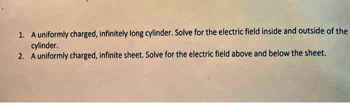 SOLVED: .A uniformly charged,infinitely long cylinder.Solve for the ...