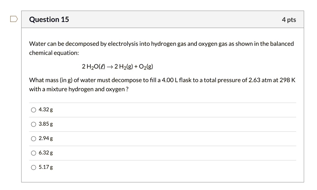 SOLVED Water can be by electrolysis into hydrogen gas and