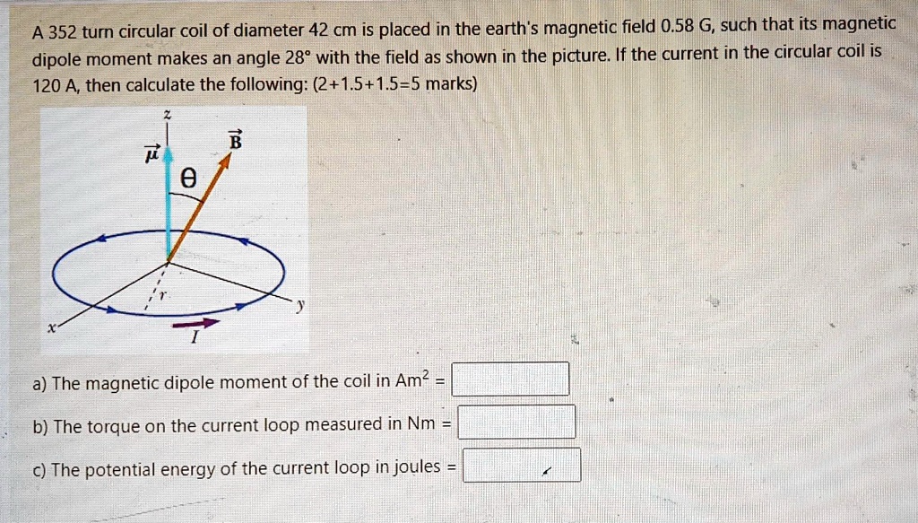 SOLVED: A 352 turn circular coil of diameter 42 cm is placed in the ...