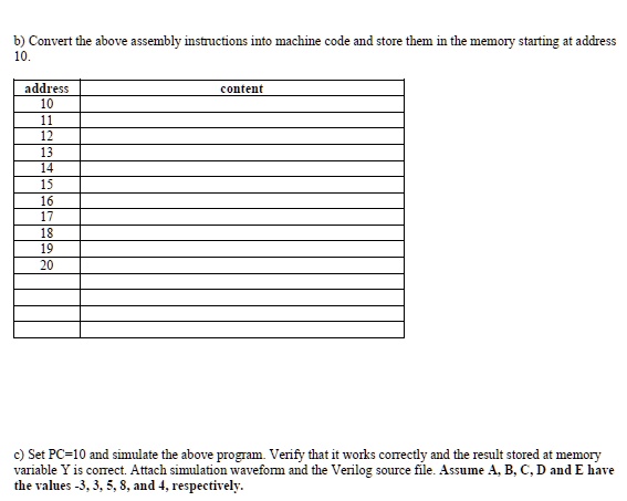 b) Convert the above assembly instructions into machine code and store ...