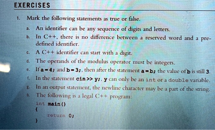 SOLVED: Mark the following statements as true or false: a) An ...