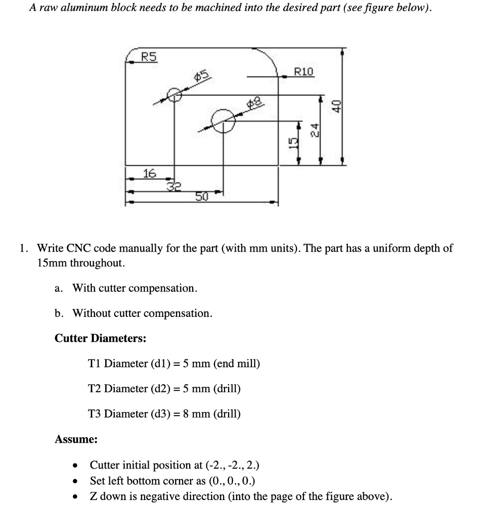 SOLVED: 1. Write CNC code manually for the part (with mm units). The ...