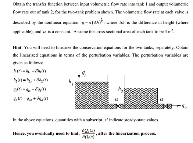 Two Tank Problem Obtain the transfer function between input volumetric flow rate into ...