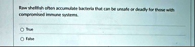 raw shellfish often accumulate bacteria that can be unsafe or deadly for those with compromised immune systems true false 38215