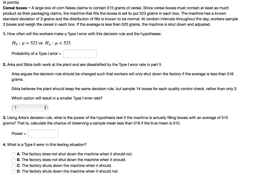 SOLVED Cereal boxes A large box of corn flakes claims to contain 515