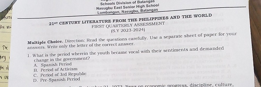 SOLVED: Schools Division of Batangas Nasugbu East Senior High School ...