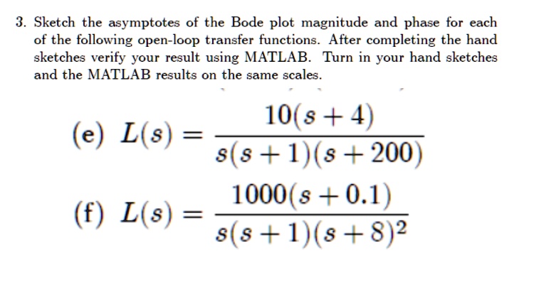 SOLVED: 3. Sketch the asymptotes of the Bode plot magnitude and phase ...