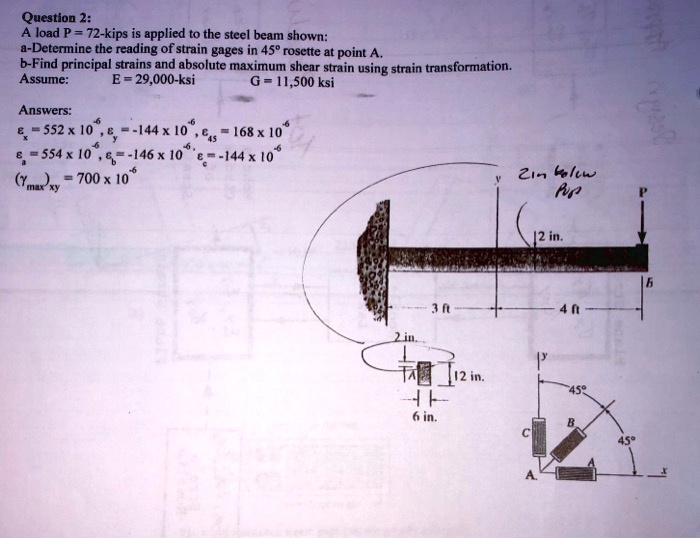 Question 2: A load P = 72-kips is applied to the steel beam shown: a ...