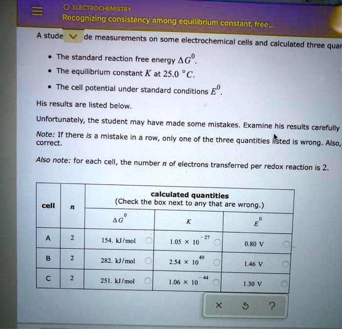 SOLVED ELECTROCHEMISTRY Recognizing consistency among equilibrium