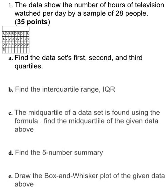 SOLVED: 1, The Data Show The Number Of Hours Of Television Watched Per ...