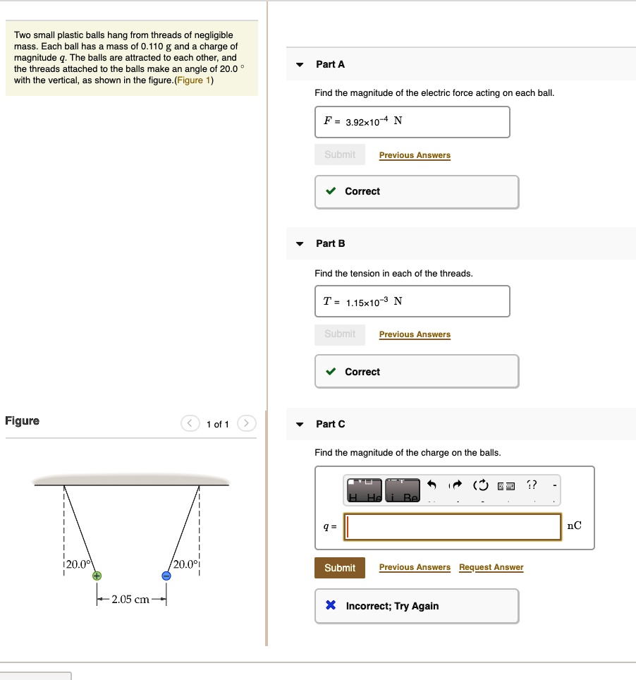 SOLVED Two small plastic balls hang from threads of negligible mass