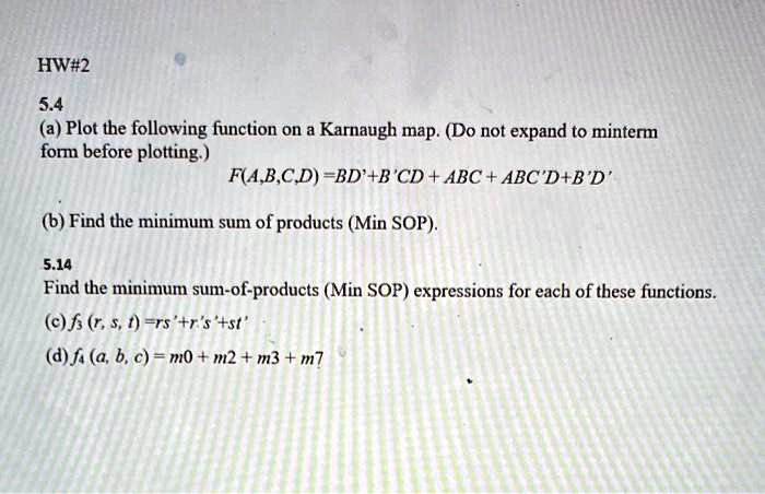 SOLVED: HW#2 5.4 A) Plot The Following Function On A Karnaugh Map. (Do ...