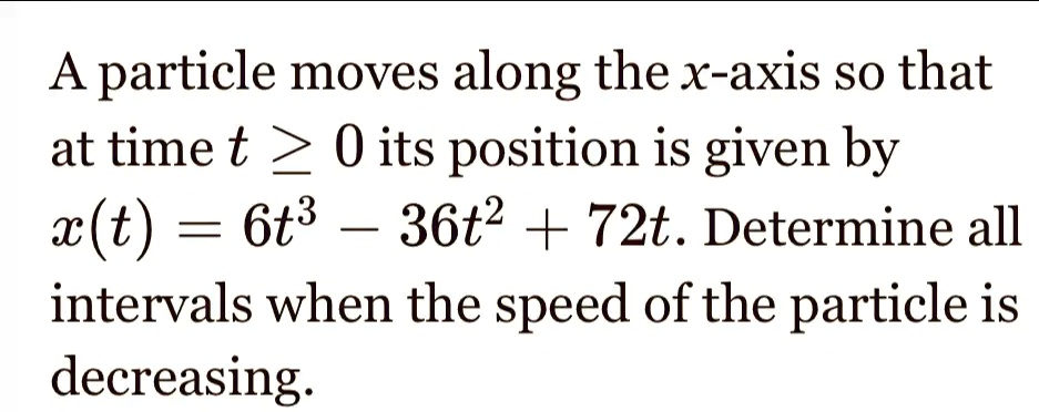 A particle moves along the x-axis so that at time t ≥ 0 its position is ...
