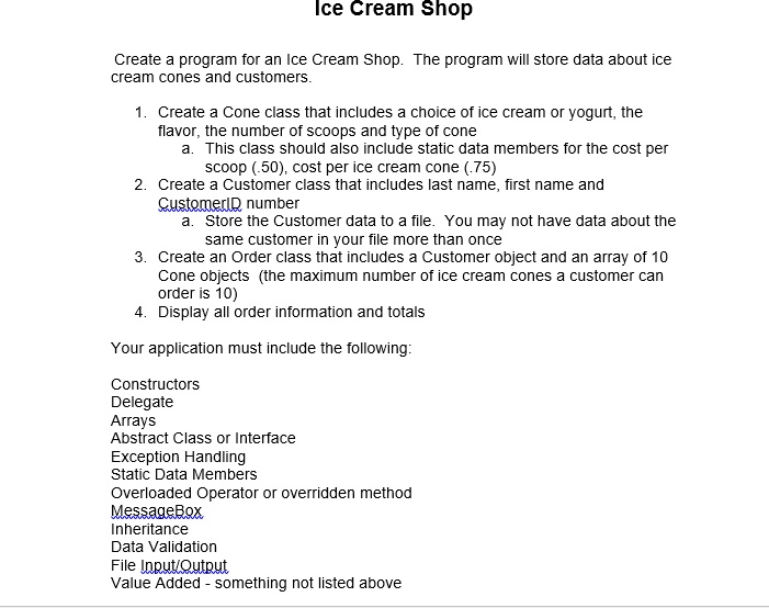 SOLVED Ice Cream Shop Create Program For An Ice Cream Shop The Program