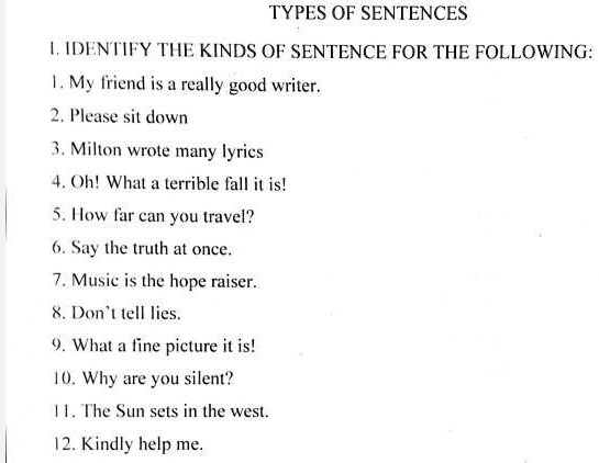 SOLVED Please say the answer in grammar. TYPES OF SENTENCES