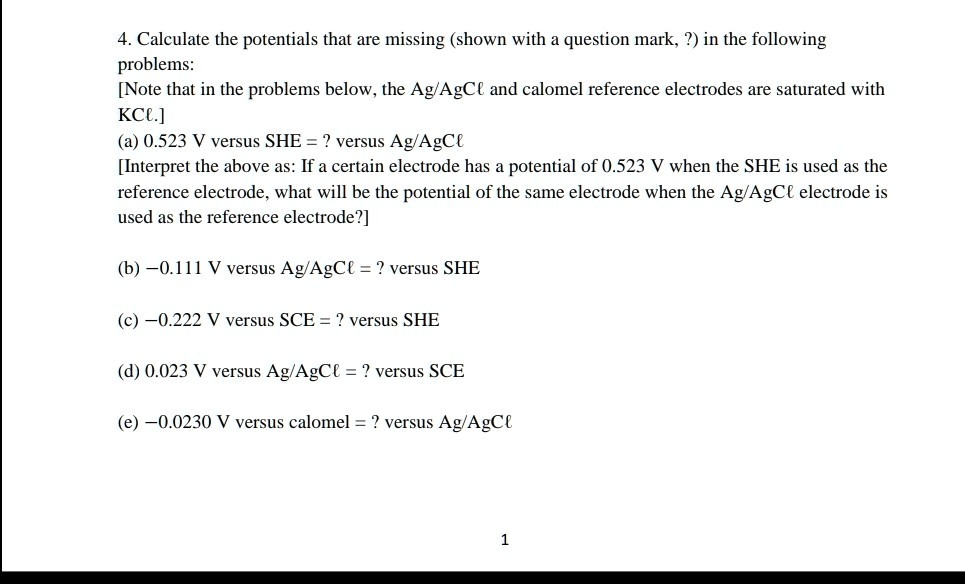 4 calculate the potentials that are missing shown with question mark in ...