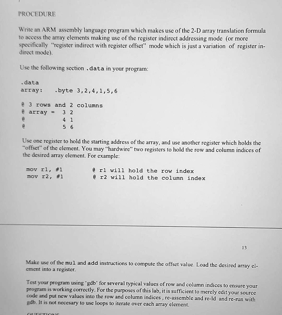 SOLVED: PROCEDURE Write an ARM assembly language program which makes ...
