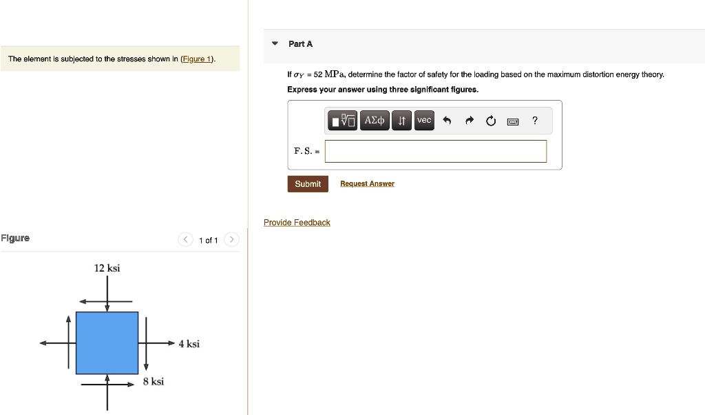 SOLVED: The element is subjected to the stresses shown in Figure 1. If ...