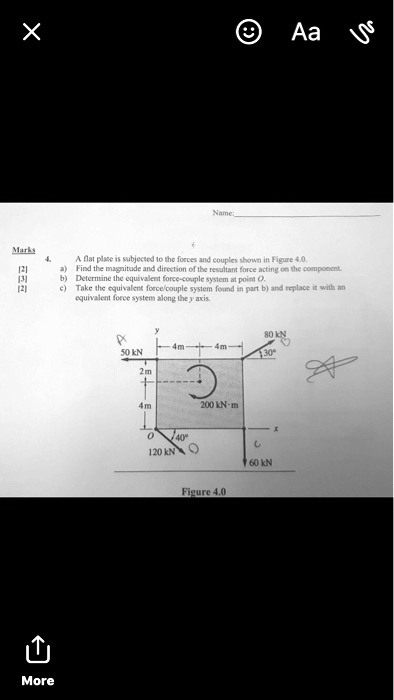 SOLVED: Marks A flat plate is subjected to the forces and couples shown ...