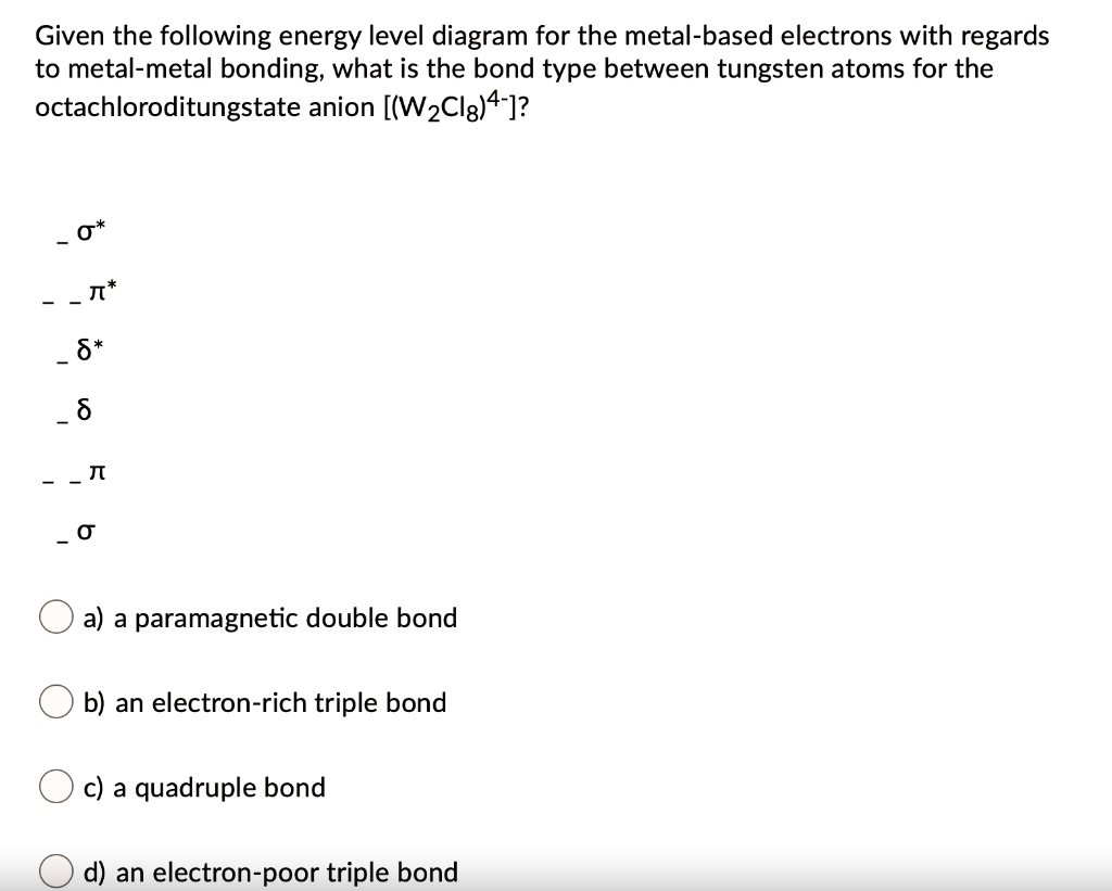 SOLVED Given the following energy level diagram for the metalbased