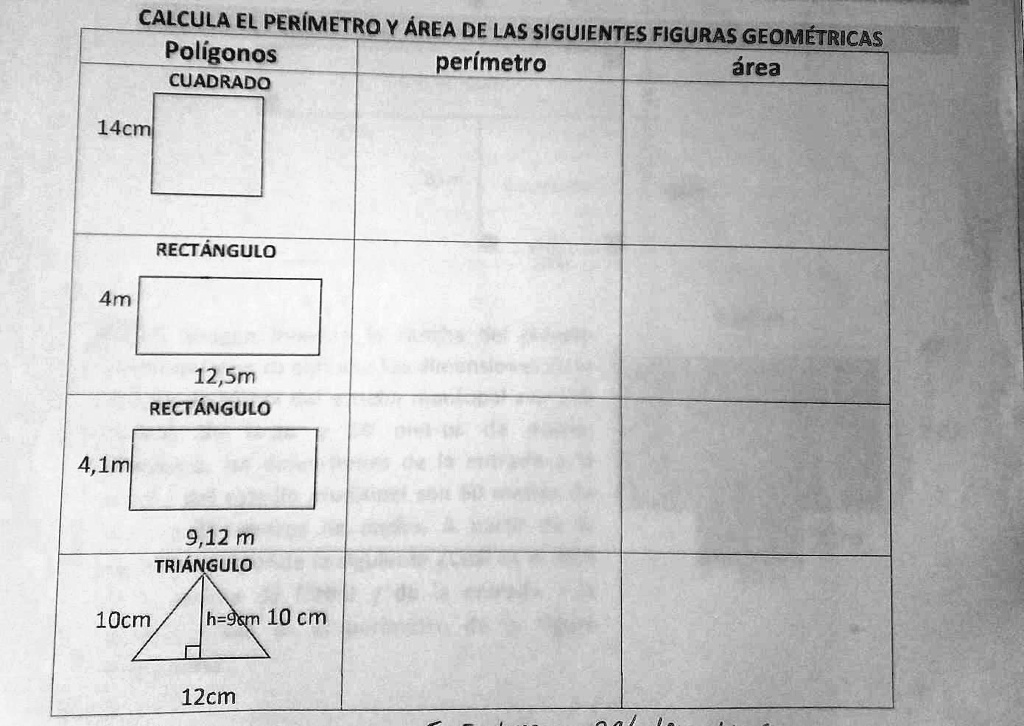 SOLVED: cálculo del perímetro y área de las siguientes figuras