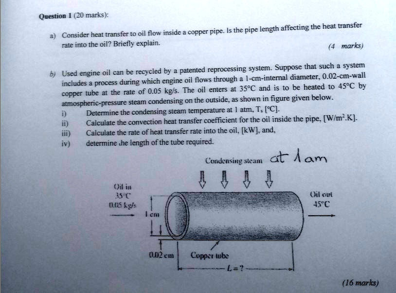 SOLVED: Heat transfer Question 1(20 marks: aConsider heat transfer to ...