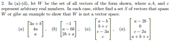 In (a)-(d). let W be the set of all vectors of the fo… - SolvedLib