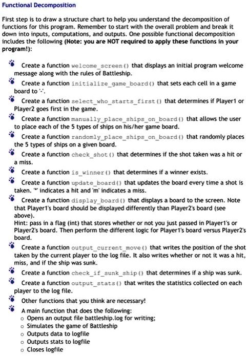 SOLVED: Functional Decomposition First step is to draw a structure ...