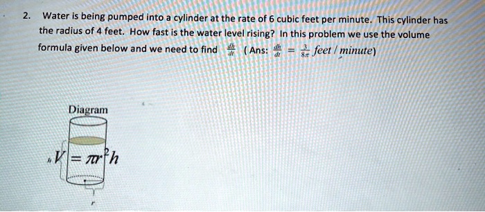 SOLVED: Water is being pumped into cylinder at the rate of cubic feet ...