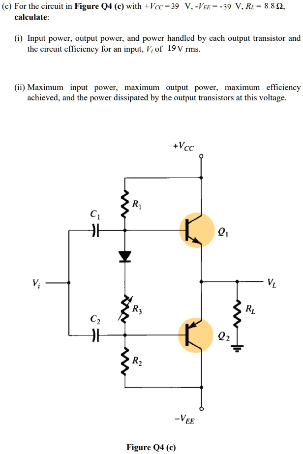 SOLVED: For the circuit in Figure Q4 (c) with Vcc = 39, calculate: VEE ...