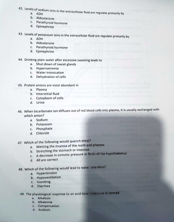 SOLVED Levels of sodium lons the extracellular Iluid are ADH reeulate