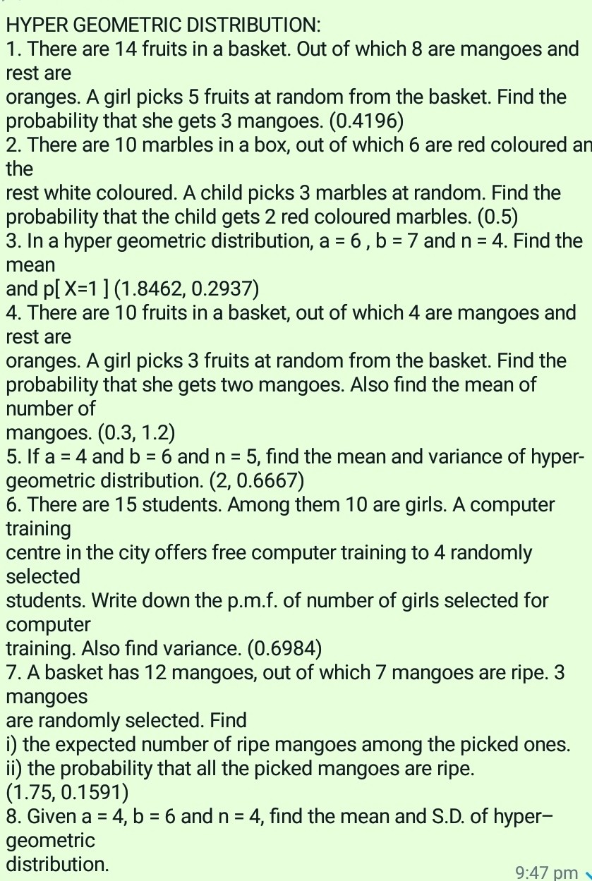 SOLVED HYPER GEOMETRIC DISTRIBUTION 1. There are 14 fruits in a