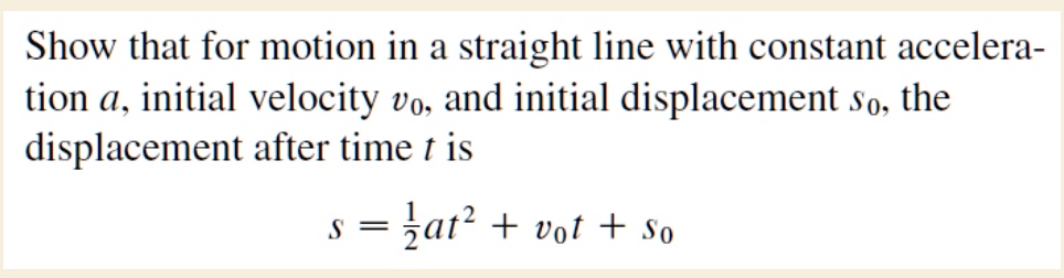 SOLVED: Show that for motion in a straight line with constant accelera ...