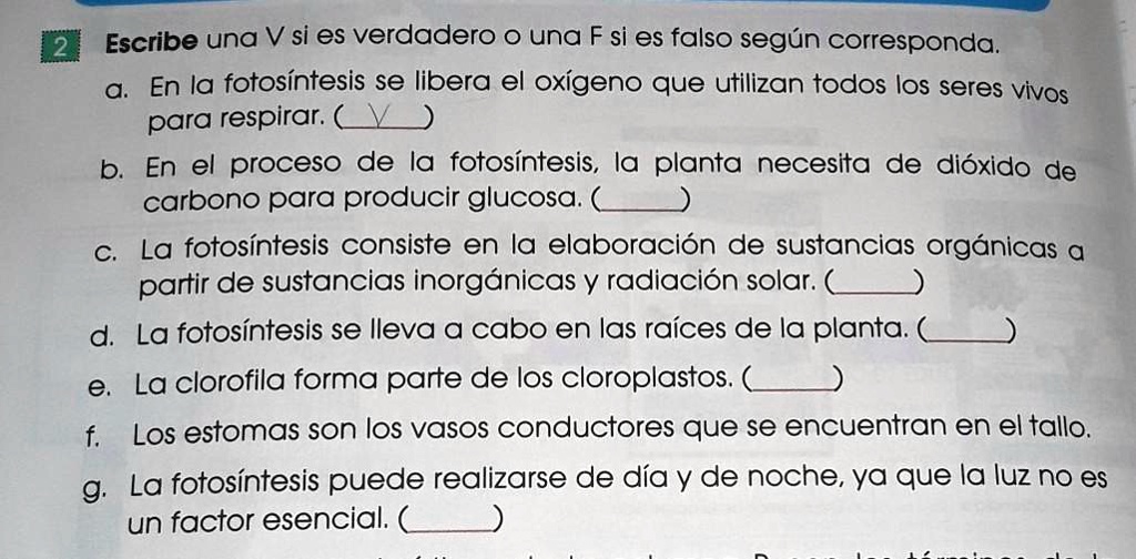 SOLVED: Escribe Una V Si Es Verdadero O Una F Si Es Falso Según ...