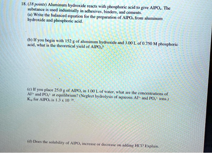 SOLVED18. (18 points) Aluminum hydroxide reacts with substance
