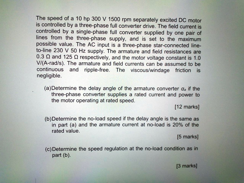 SOLVED: The speed of a 10 hp, 300 V, 1500 rpm separately excited DC ...